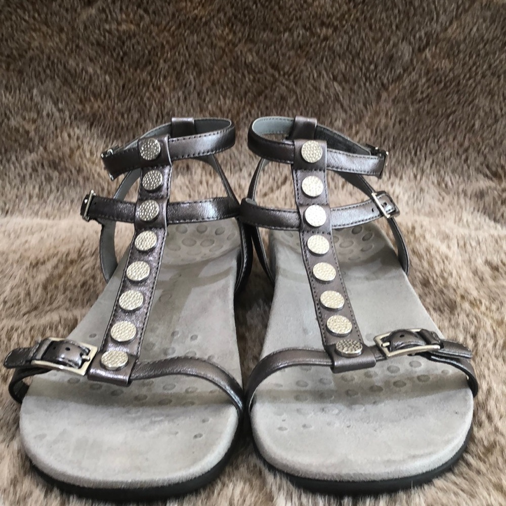 Vionic Leather Rest Hailey, Gladiator Style Sandal, Pewter, Size 9